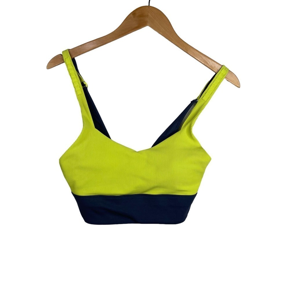 Zyia Active Storm Parallel Ribbed Luxe Adjustable Bra Neon Yellow Gray SizeSmall